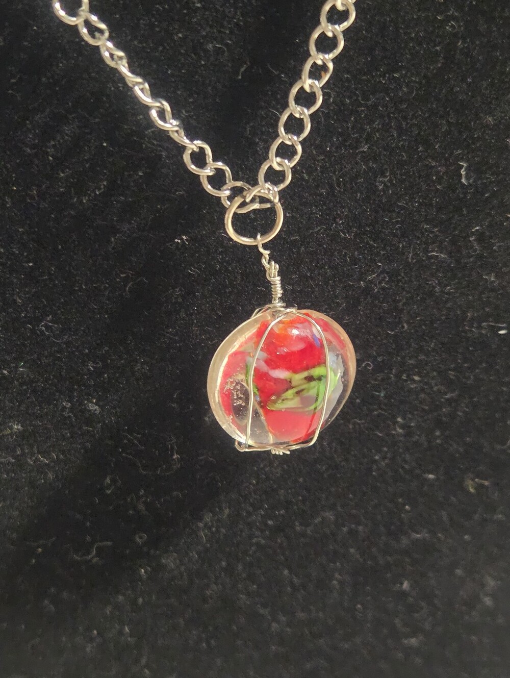 Handcrafted Red Glass Orb Pendant Necklace - Women Jewelry